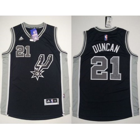 Spurs #21 Tim Duncan Black New Road Stitched NBA Jersey