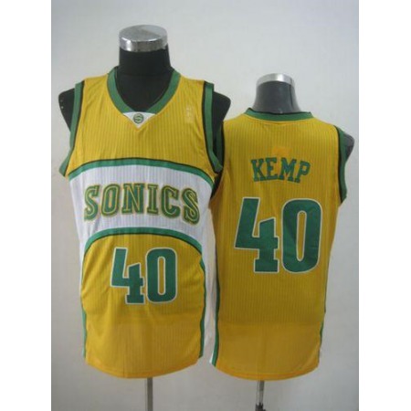 Thunder #40 Shawn Kemp Yellow SuperSonics Throwback Stitched NBA Jersey