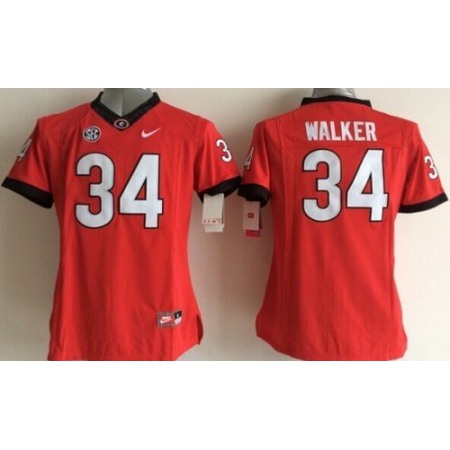 Bulldogs #34 Herschel Walker Red Women's Stitched NCAA Jersey