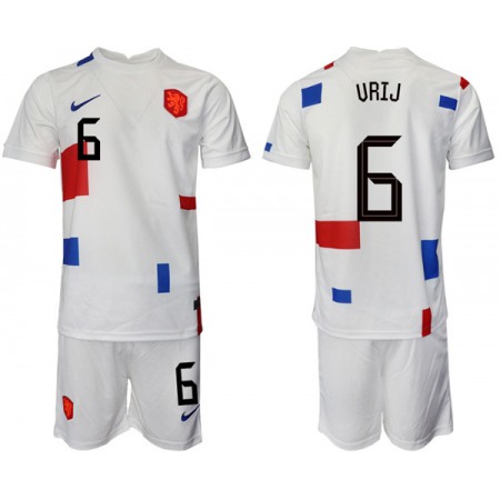 Men's Netherlands #6 Urij White Away Soccer Jersey Suit