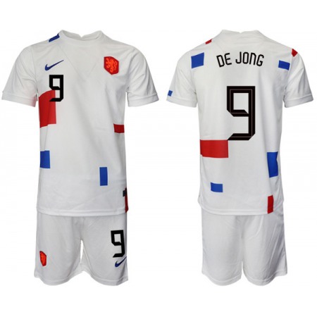 Men's Netherlands #9 Dejong White Away Soccer Jersey Suit