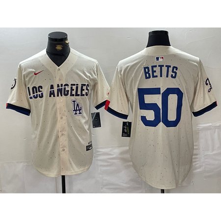 Men's Los Angeles Dodgers #50 Mookie Betts Cream Stitched Baseball Jersey