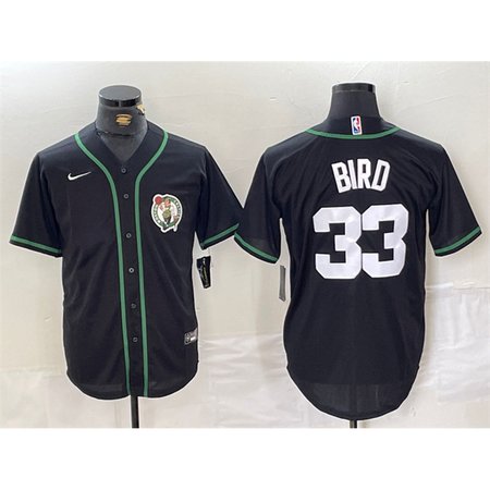 Men's Boston Celtics #33 Larry Bird Black With Patch Stitched Baseball Jersey