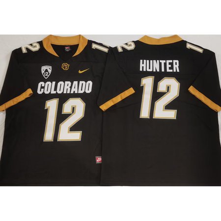 Men's Colorado Buffaloes Black #12 Hunter Stitched Jersey